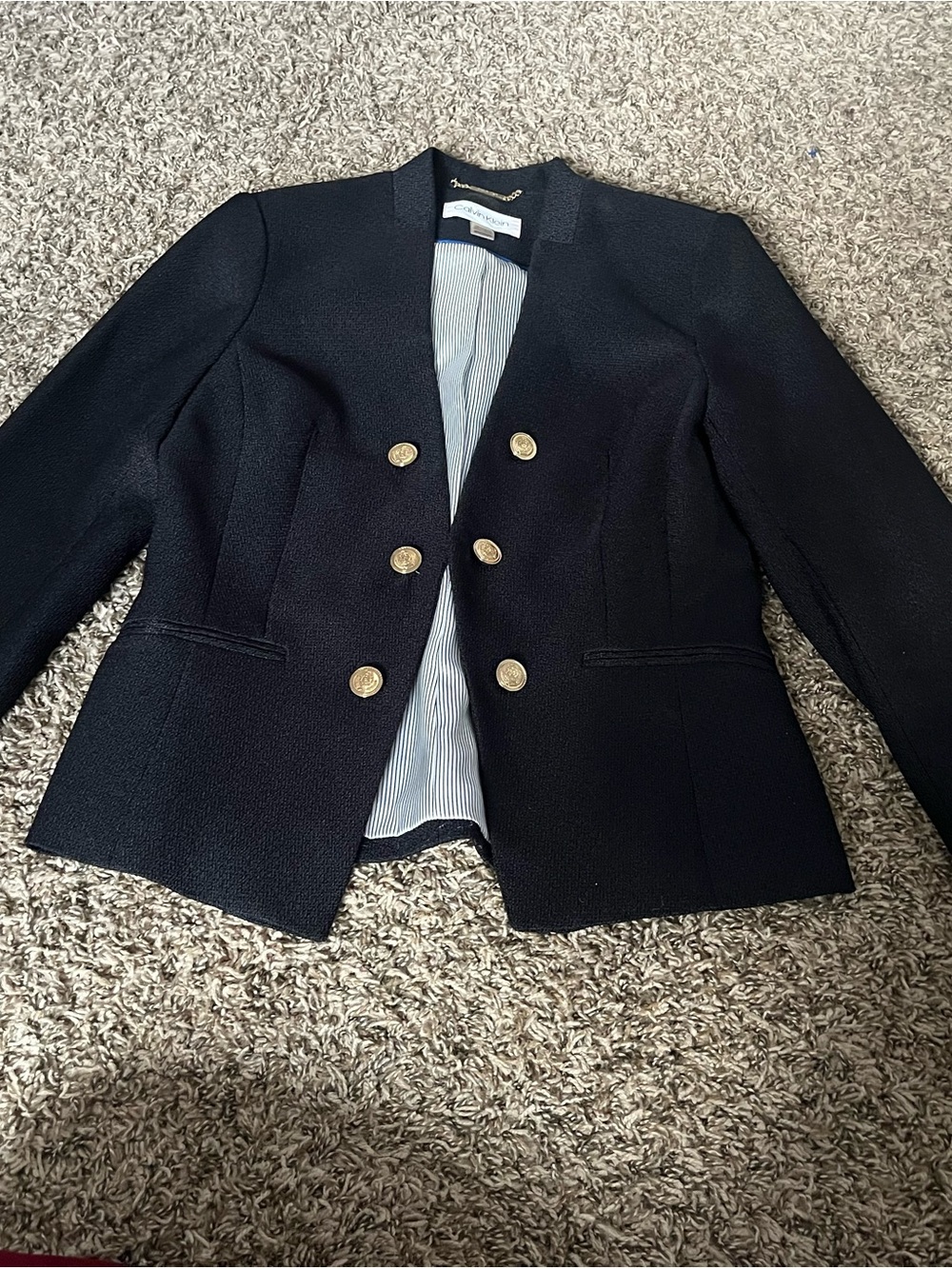 Calvin Klein Black Double-Breasted Gold Button Blazer